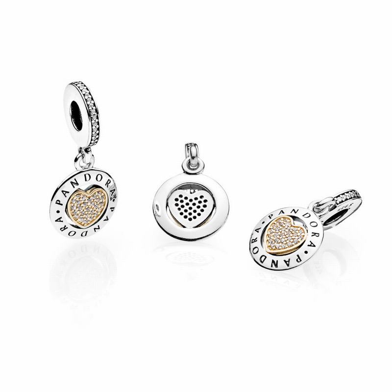 Pandora Australia Signature Heart Dangle Charm - Two Tone | TREXFI579